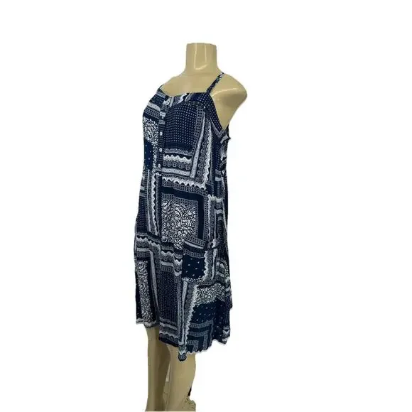 NEW Knox Rose Large Women Patchwork Bandana Print Sun Dress Blue 15-51k - Picture 2 of 9